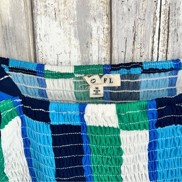 Jodifl Puff Sleeve Smocked Navy Blue Green White Women’s Medium - Picture 5 of 5